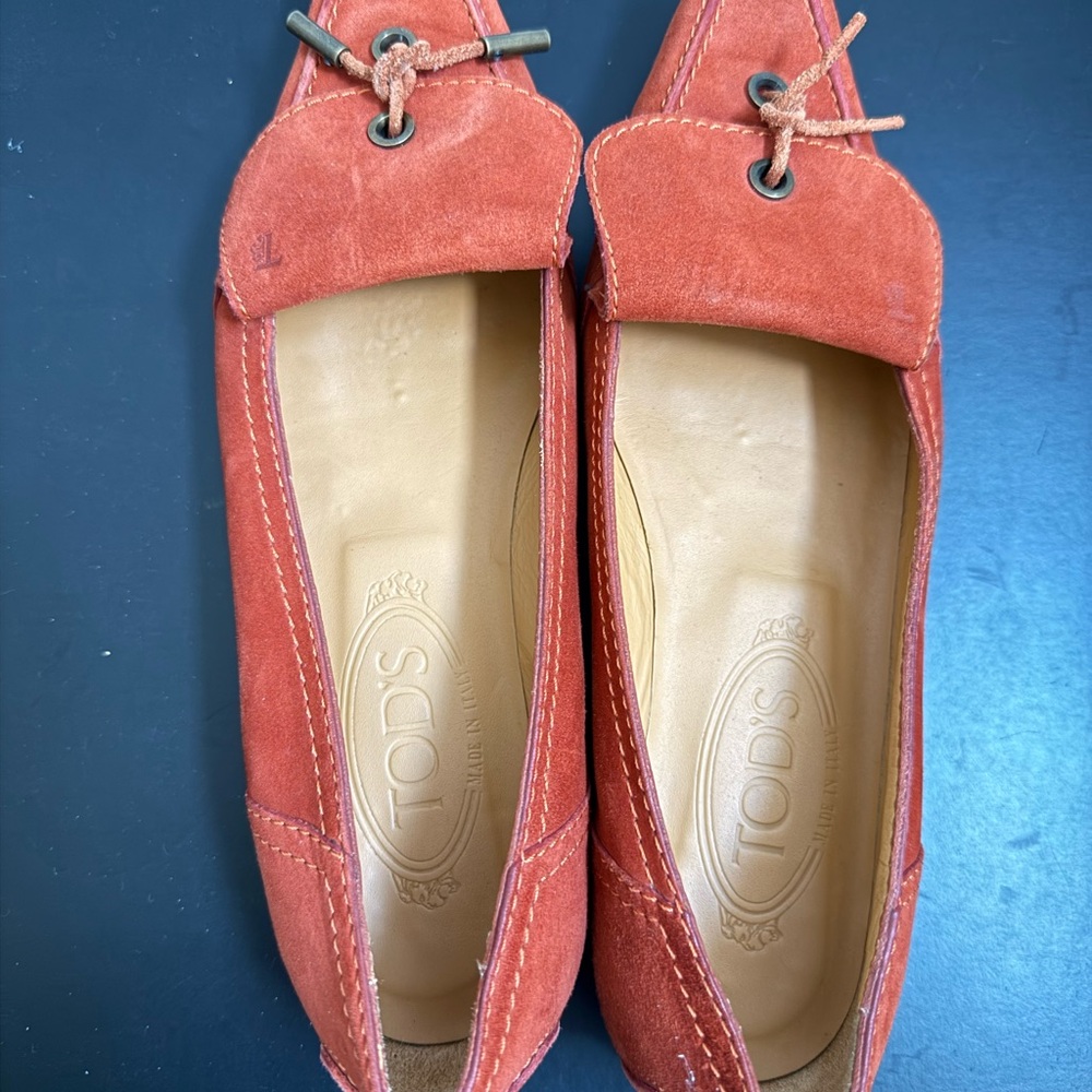 Tod's Orange(brick color) Suede Loafers with Silver Accent n size 6